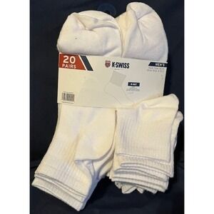 New K-SWISS Size 10-13 Men's K-Nit Ankle Socks - 20 Pairs Value Pack - White